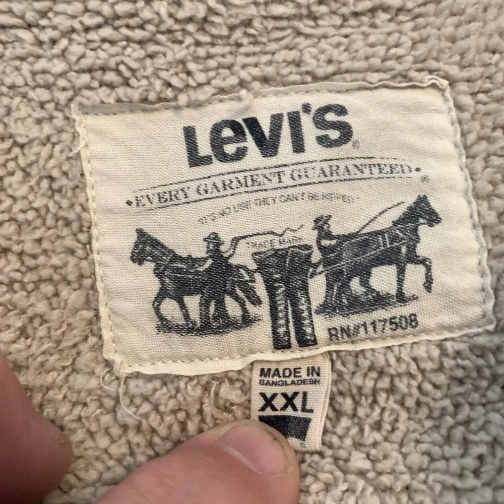 Levi's Shirt Jacket Mens 2XL Beige Canvas Sherpa Lined Button Front Workwear - Picture 2 of 7